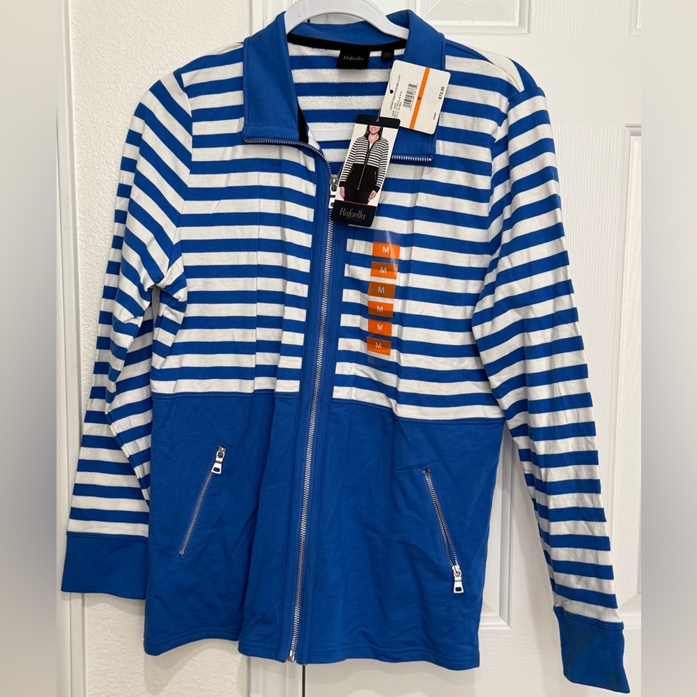 Rafaella Blue and White Striped Zip Front Jacket w/ Zipper Pockets! Size M.